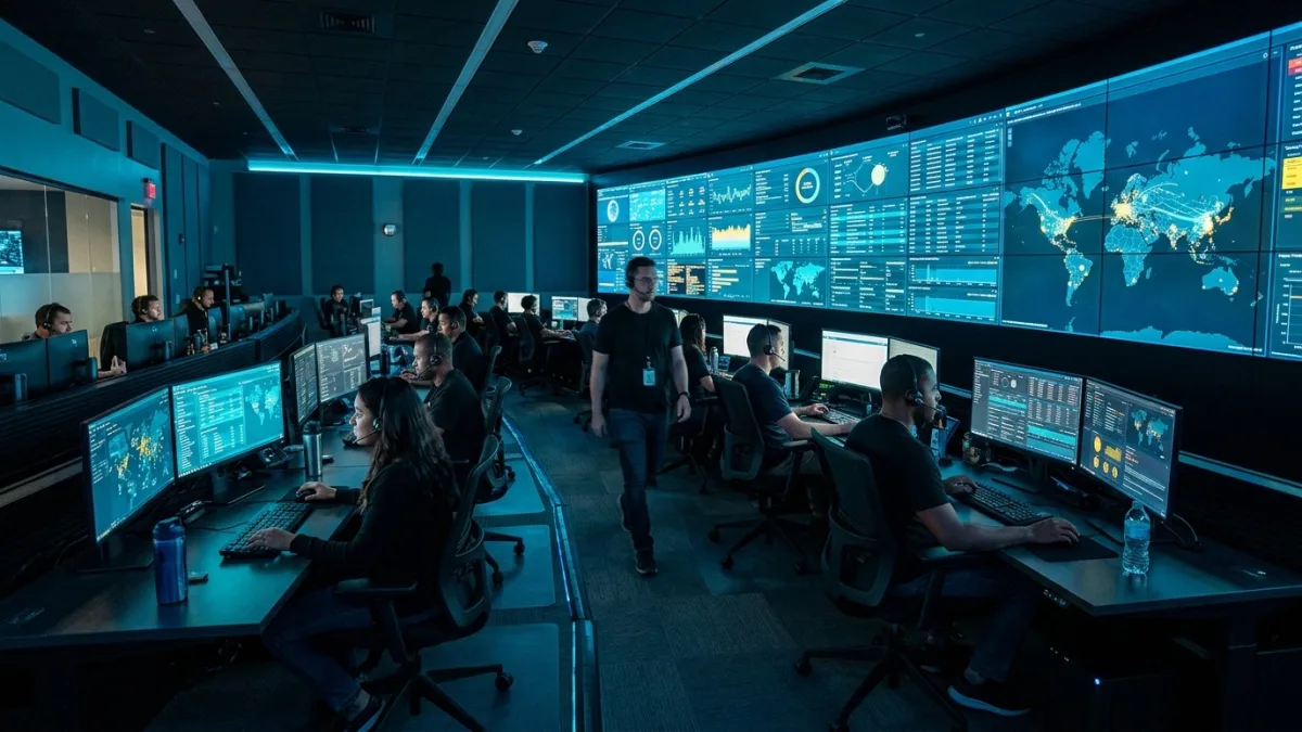 TechCare Canada MDR analyst hunting threats across EDR and XDR telemetry on a 24/7 response dashboard in a Canadian security operations centre