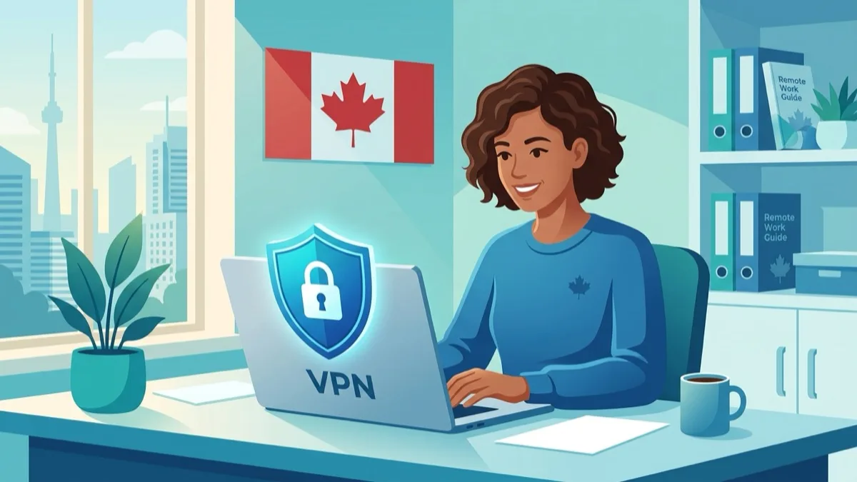 Diagram-style illustration comparing a traditional VPN tunnel into a corporate network with a Zero Trust Network Access broker granting per-application access for a Canadian remote workforce